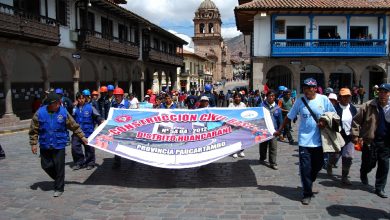 Marchers Entering Cuzco's Plaza de Armas Wednesday, July 22, 2012