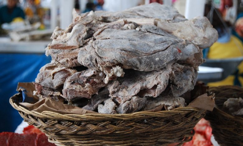 Salted Chalona (Charqui) in the Market Ready for Purchase